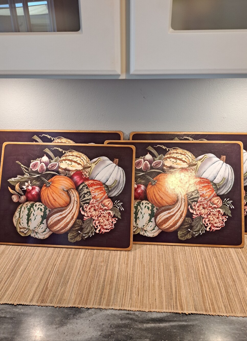 Williams Sonoma set of 4 Fall Corkboard Placemats. Harvest Pumpkin 16"x12"
